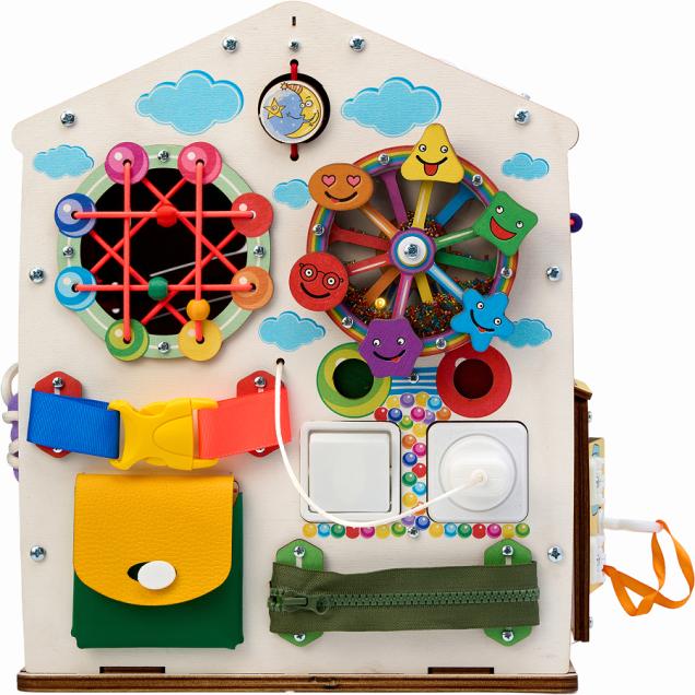 Бизиборд домик Карусель 30х35 см со светом