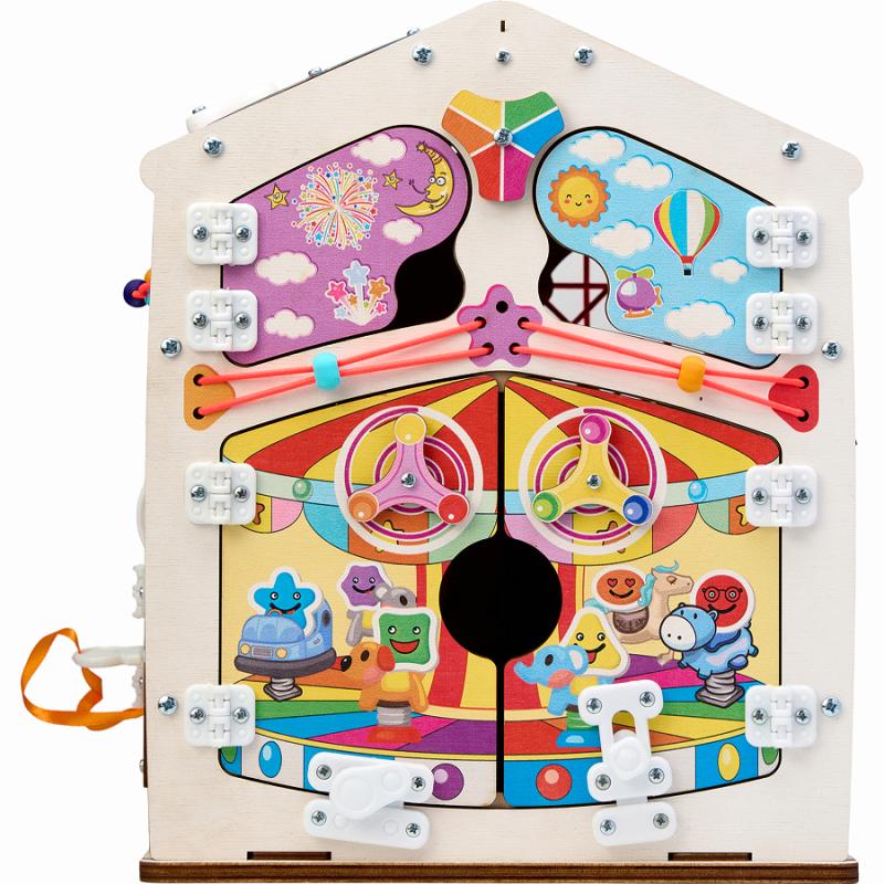 Бизиборд домик Карусель 30х35 см со светом фото