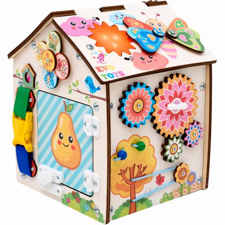 Бизиборд домик развивающий Лето 20х20х25 см со светом