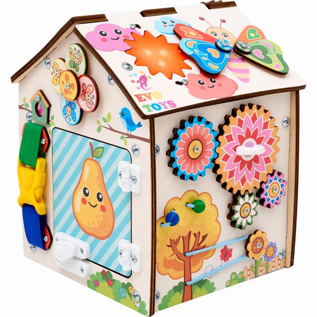 Бизиборд домик развивающий Лето 20х20х25 см со светом