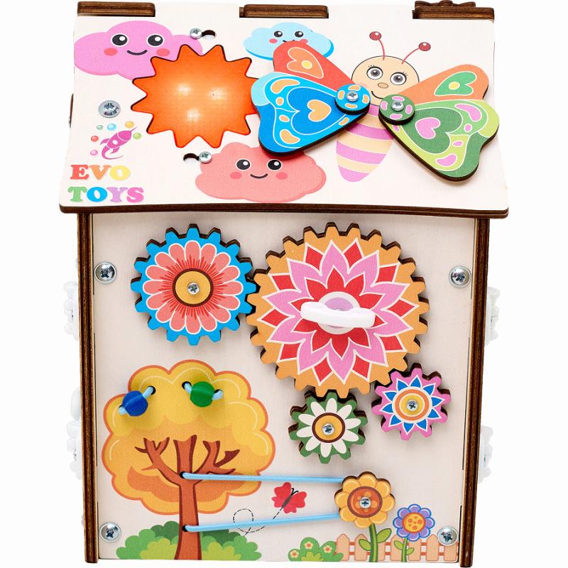 Бизиборд домик развивающий Лето 20х20х25 см со светом фото