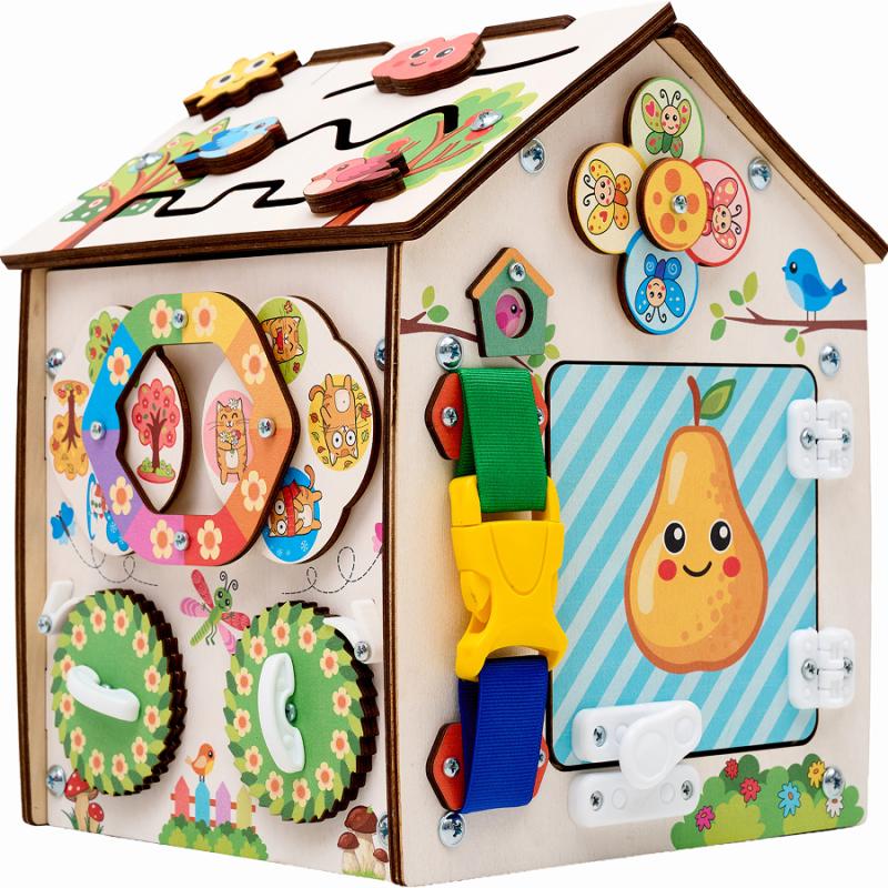 Бизиборд домик развивающий Лето 20х20х25 см со светом фото