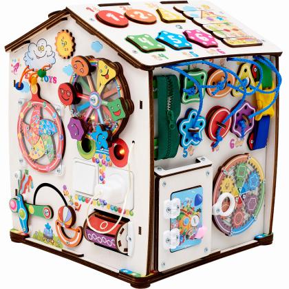 Бизиборд домик развивающий Смайлики на аттракционе со светом