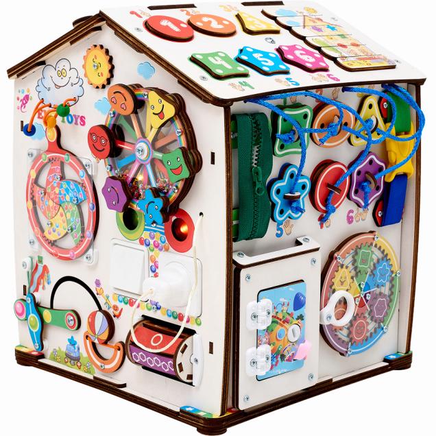 Бизиборд домик развивающий Смайлики на аттракционе со светом