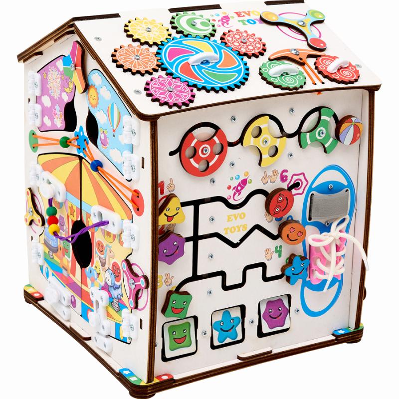 Бизиборд домик развивающий Смайлики на аттракционе со светом фото