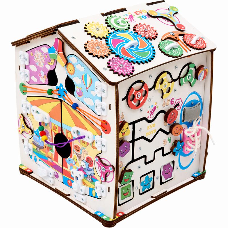 Бизиборд домик развивающий Смайлики на аттракционе со светом фото