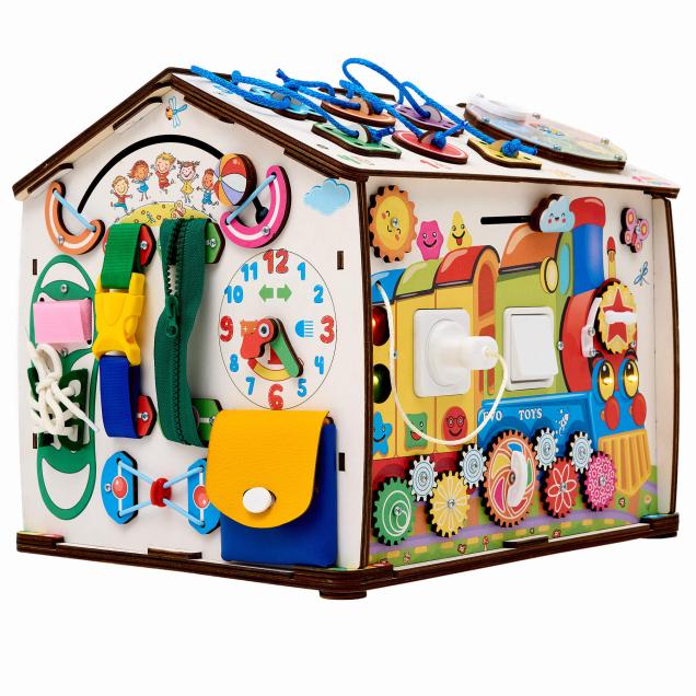 Бизиборд домик Смайлики на паровозике со светом