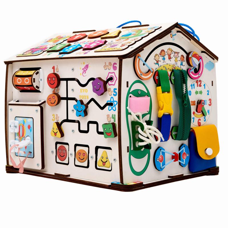 Бизиборд домик Смайлики на паровозике со светом фото