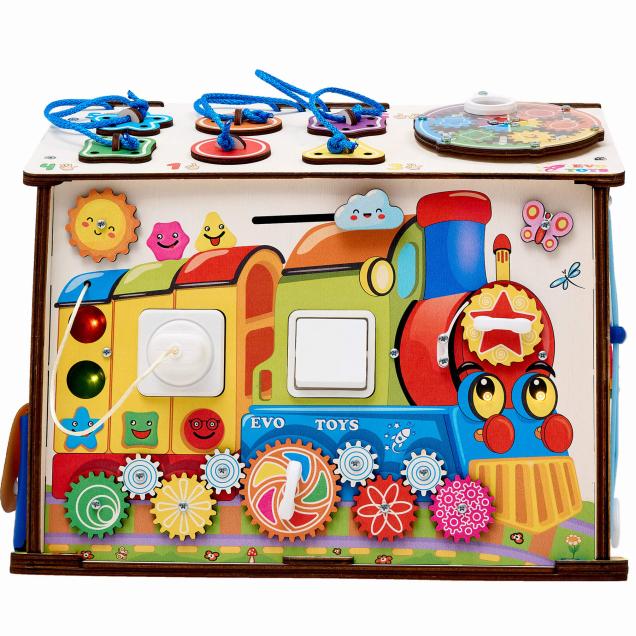 Бизиборд домик Смайлики на паровозике со светом