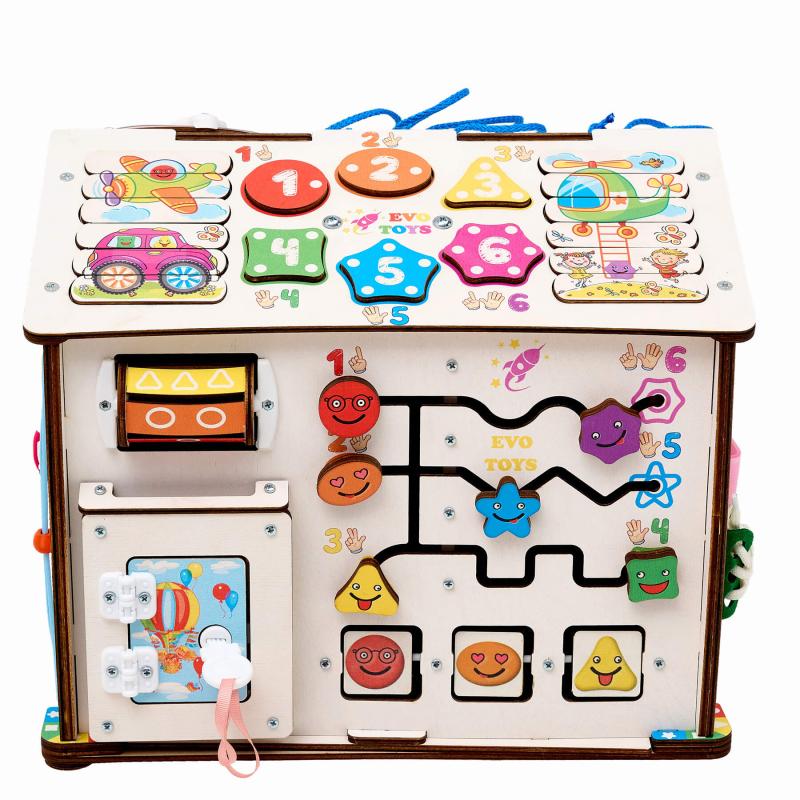 Бизиборд домик Смайлики на паровозике со светом фото