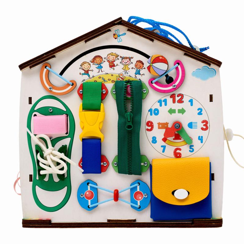 Бизиборд домик Смайлики на паровозике со светом фото