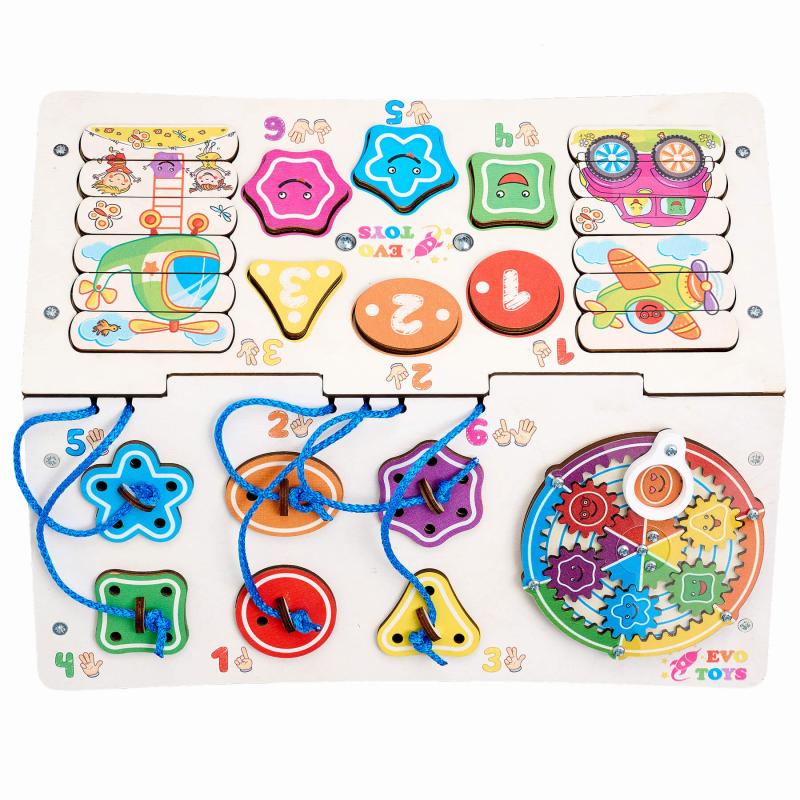 Бизиборд домик Смайлики на паровозике со светом фото