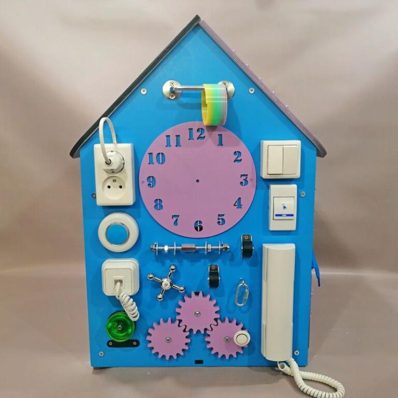 Бизиборд Домик 60х40 см со светом голубой фото