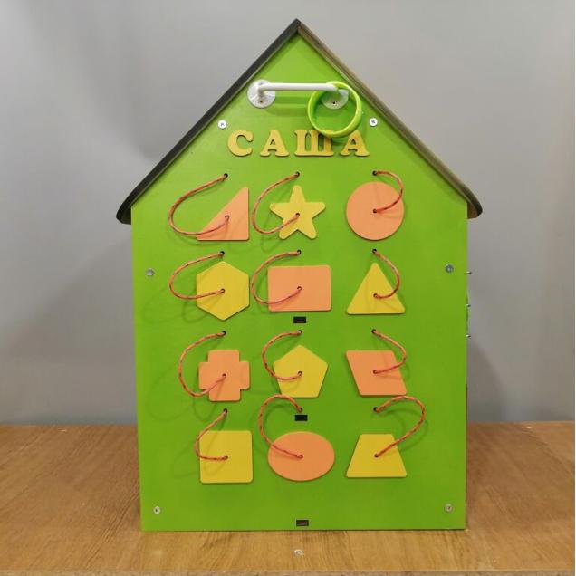 Бизиборд Домик 60х40 см со светом салатовый