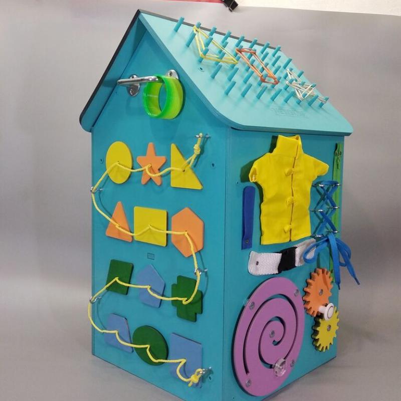 Бизиборд Домик 50х30 см со светом мятный с часами фото