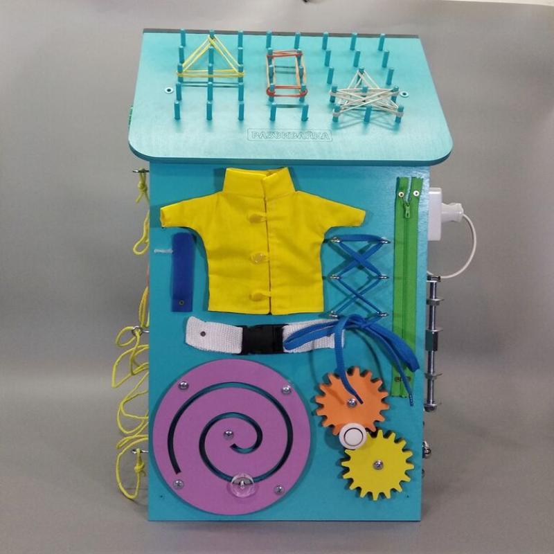 Бизиборд Домик 50х30 см со светом мятный с часами фото