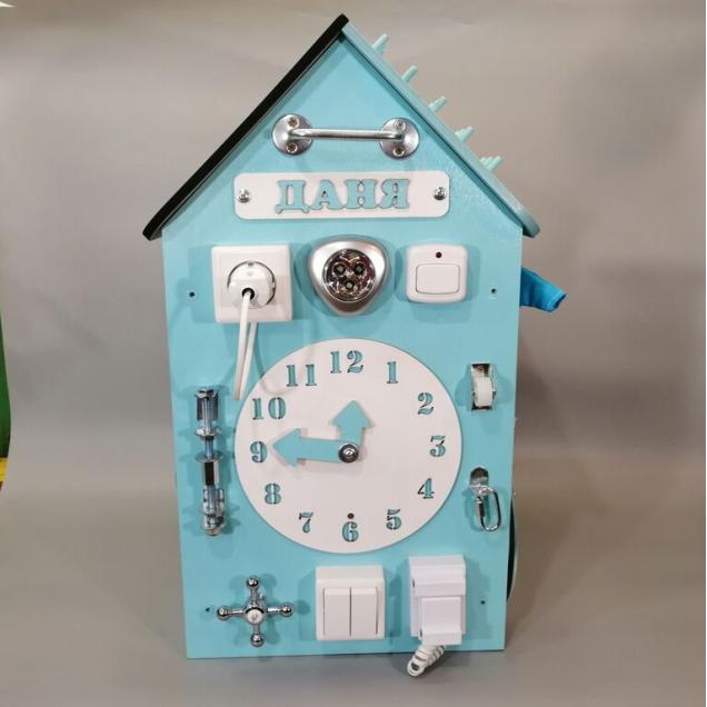 Бизиборд Домик 50х30 см со светом мятный