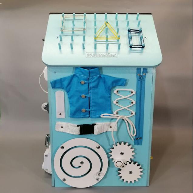 Бизиборд Домик 50х30 см со светом мятный