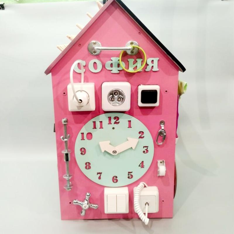 Бизиборд Домик 50х30 см со светом розовый фото