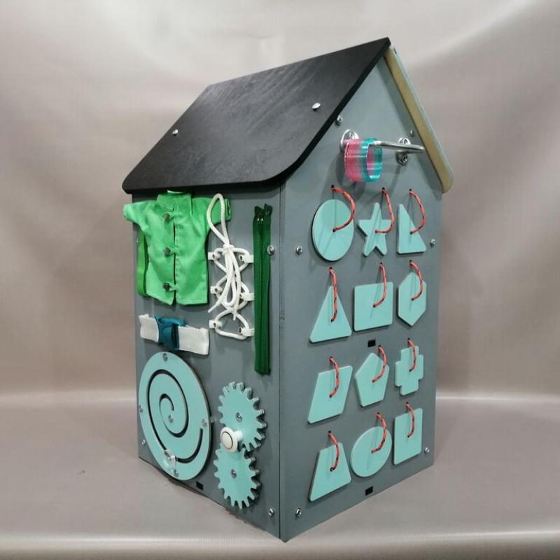 Бизиборд Домик 50х30 см со светом серый фото