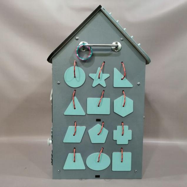 Бизиборд Домик 50х30 см со светом серый