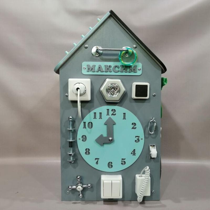 Бизиборд Домик 50х30 см со светом серый фото