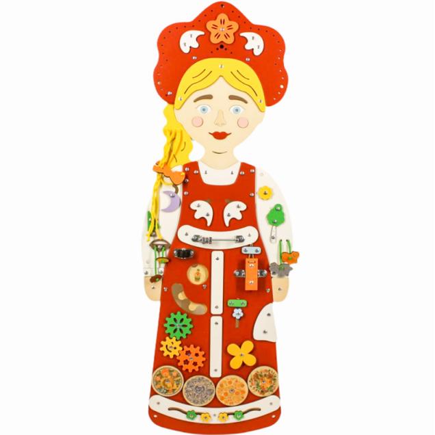 Бизиборд Алёнушка в русском народном костюме, развивающая панель