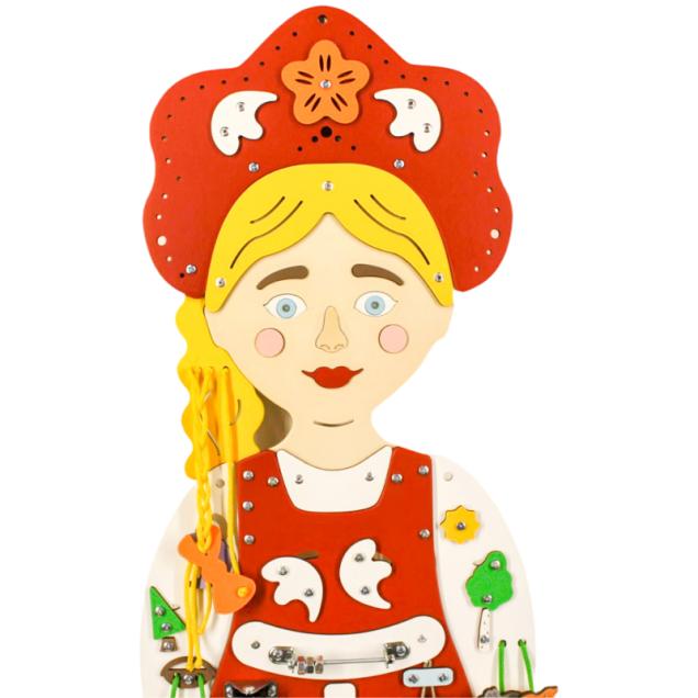 Бизиборд Алёнушка в русском народном костюме, развивающая панель