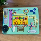 Бизиборд двусторонний мини изумрудный со светом,  40х30 см 