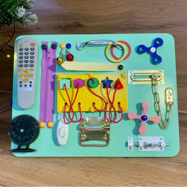 Бизиборд двусторонний мини изумрудный со светом,  40х30 см 