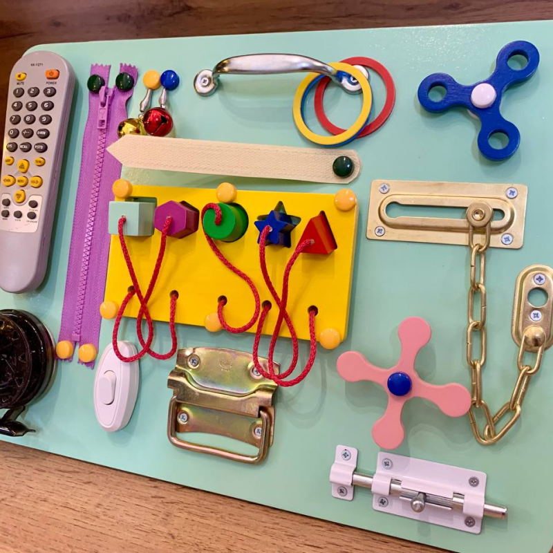 Бизиборд двусторонний мини изумрудный со светом,  40х30 см  фото