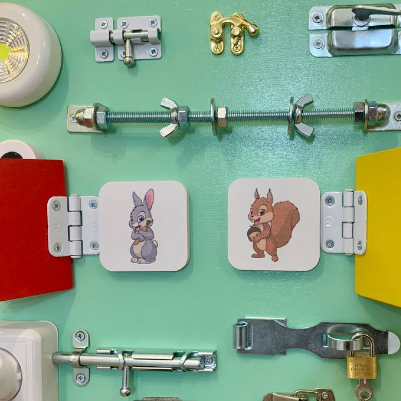 Бизиборд двусторонний мини изумрудный со светом,  40х30 см  фото