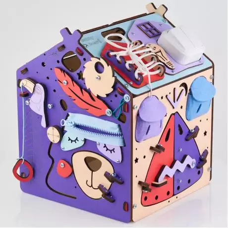 Бизиборд Домик Я играю 31х25 см со светом, фиолетовый