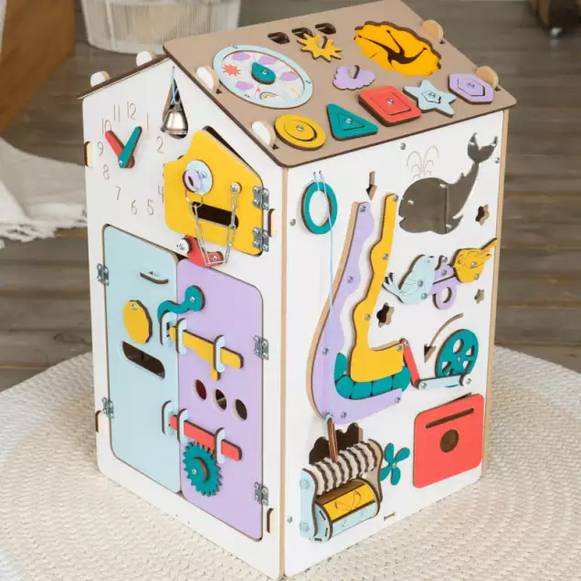 Бизиборд Домик 40х40х60 см со светом, желтый