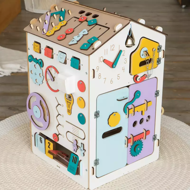 Бизиборд Домик 40х40х60 см со светом, желтый фото