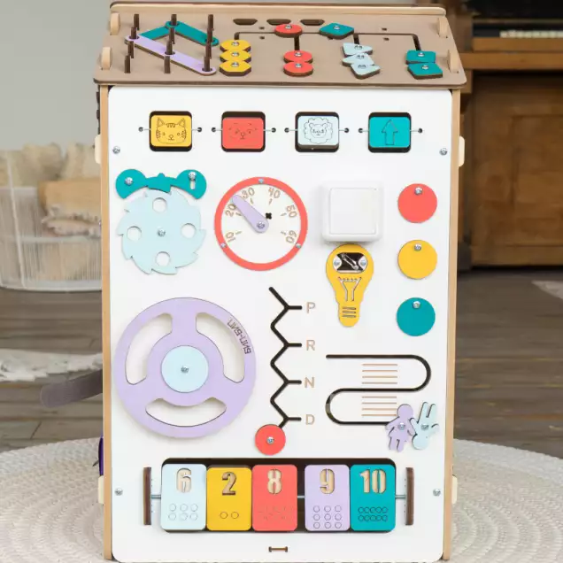 Бизиборд Домик 40х40х60 см со светом, желтый