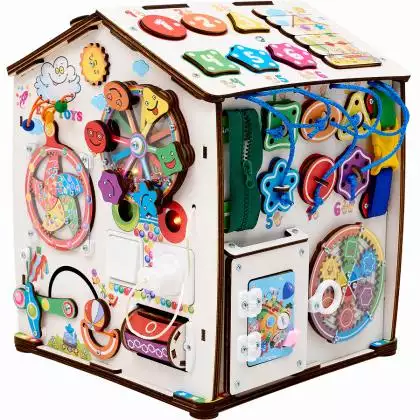 Бизиборд домик развивающий Смайлики на аттракционе со светом