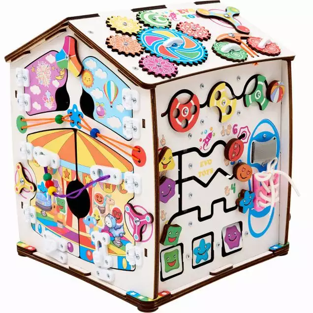 Бизиборд домик развивающий Смайлики на аттракционе со светом