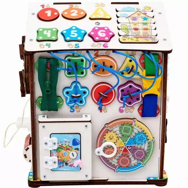 Бизиборд домик развивающий Смайлики на аттракционе со светом