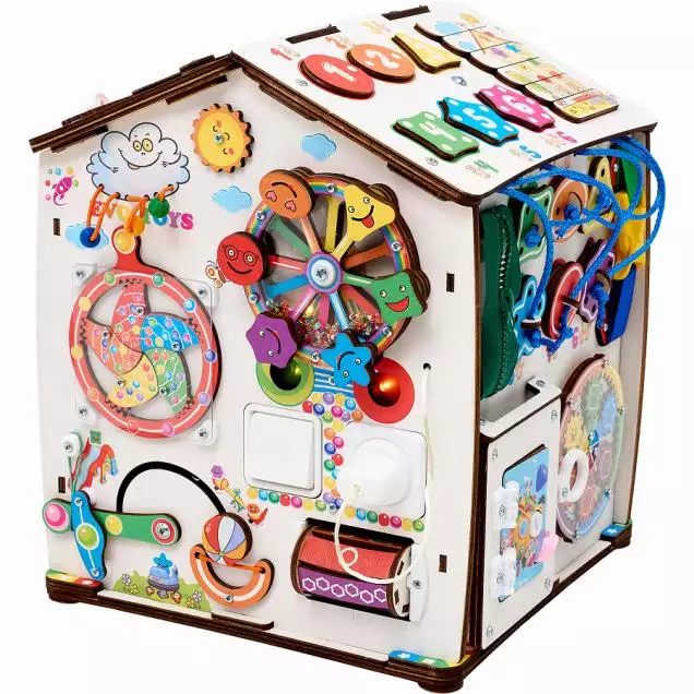 Бизиборд домик развивающий Смайлики на аттракционе со светом
