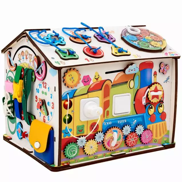 Бизиборд домик Смайлики на паровозике со светом