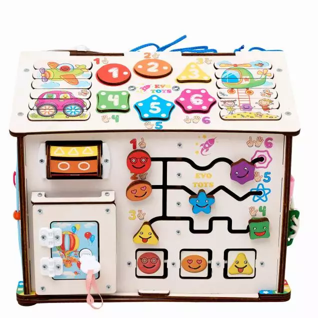 Бизиборд домик Смайлики на паровозике со светом