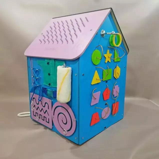 Бизиборд Домик 60х40 см со светом голубой