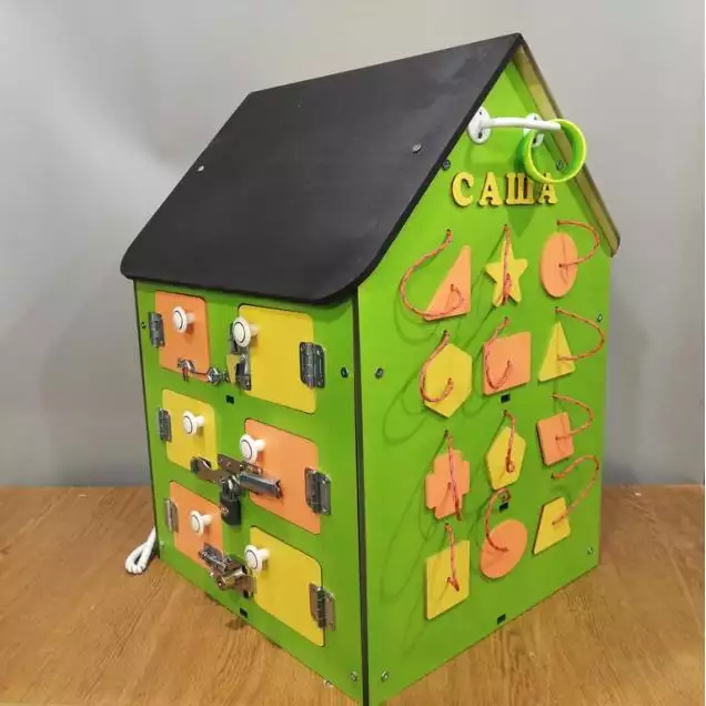 Бизиборд Домик 60х40 см со светом салатовый