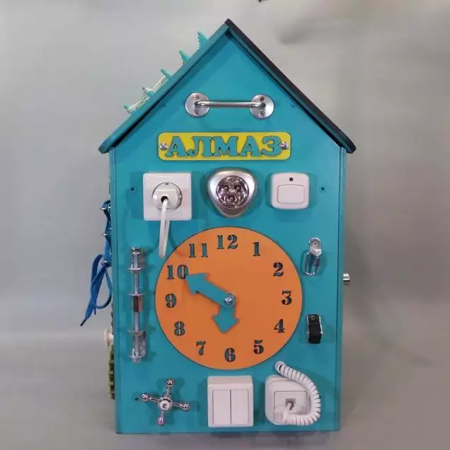 Бизиборд Домик 50х30 см со светом мятный с часами