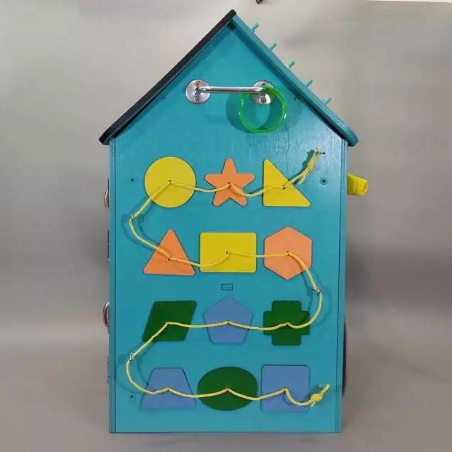 Бизиборд Домик 50х30 см со светом мятный с часами