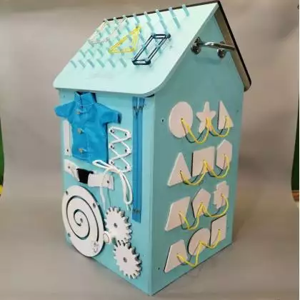 Бизиборд Домик 50х30 см со светом мятный