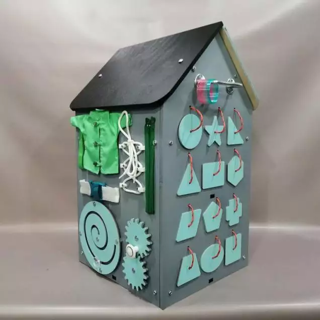 Бизиборд Домик 50х30 см со светом серый