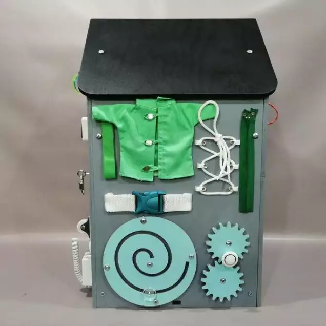 Бизиборд Домик 50х30 см со светом серый