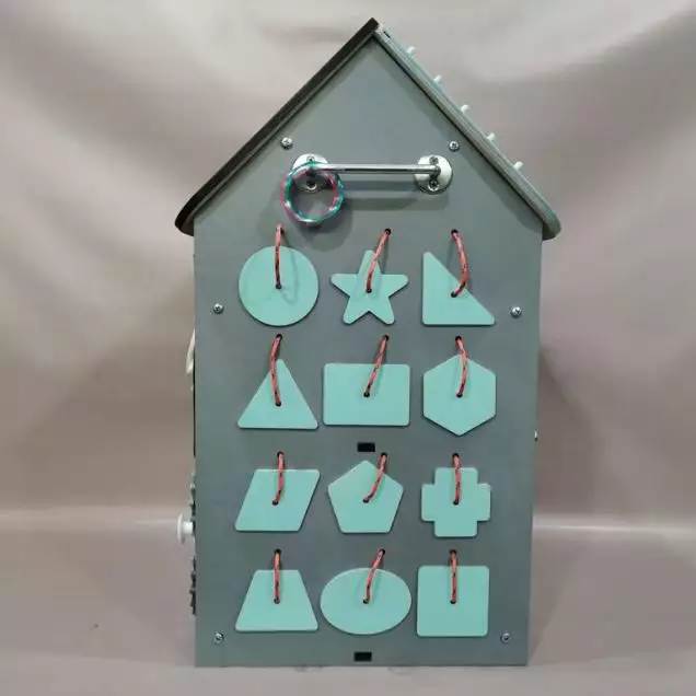 Бизиборд Домик 50х30 см со светом серый